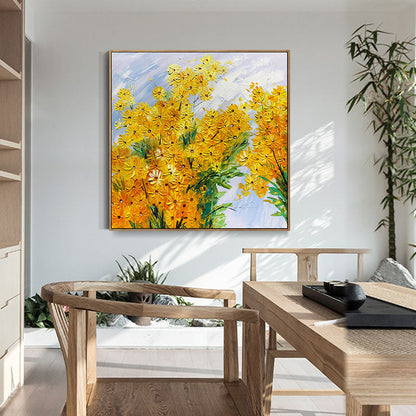 Vibrant Yellow Daisies Oil Painting - Bright Floral Wall Art for Modern Decor