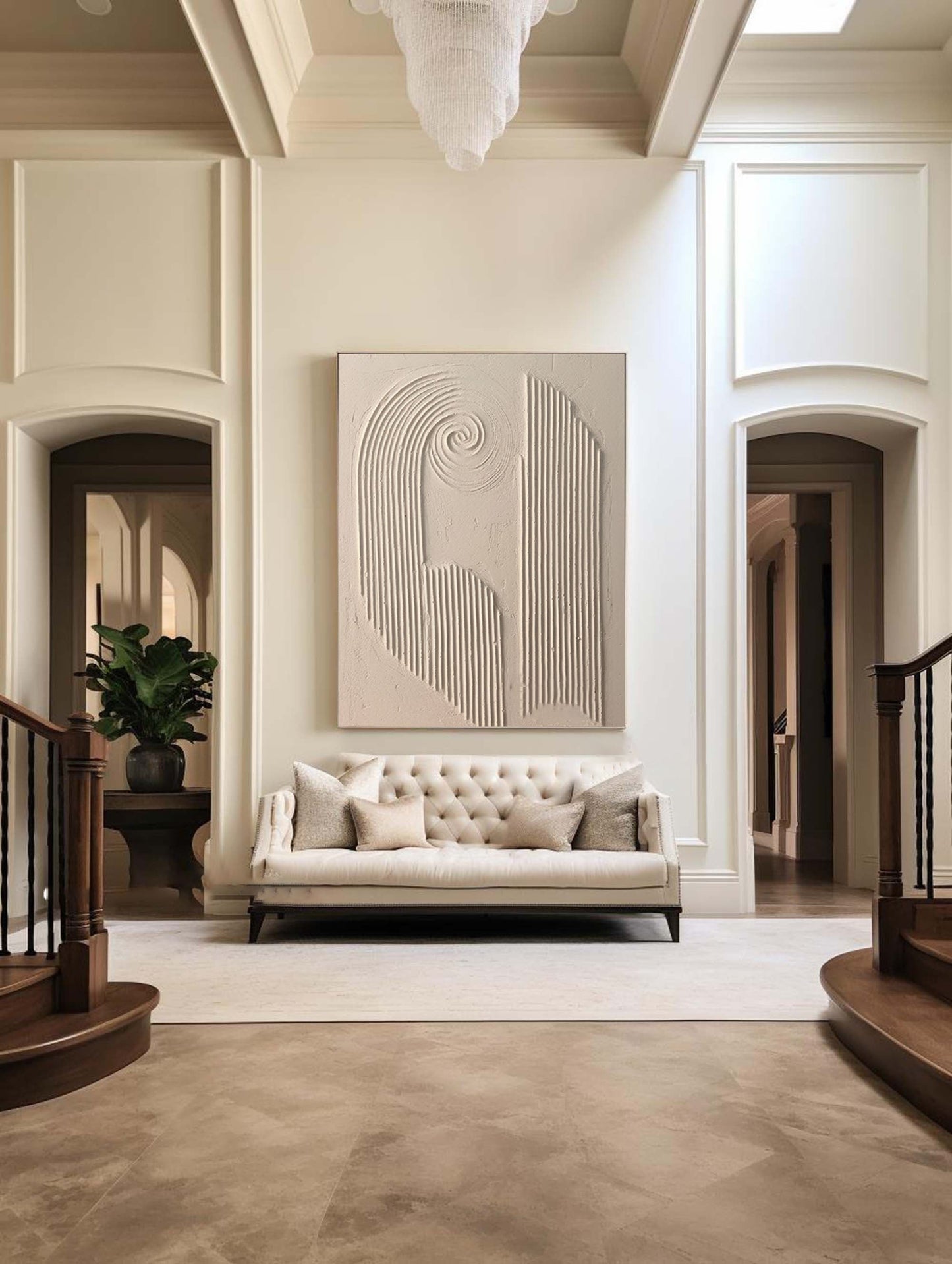 Contemporary Beige Abstract Oil Painting for Modern Home Decor