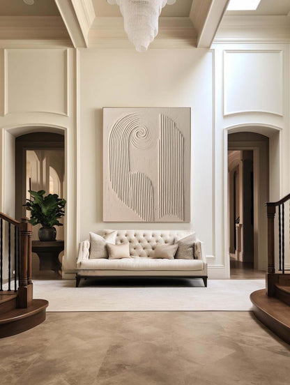 Contemporary Beige Abstract Oil Painting for Modern Home Decor