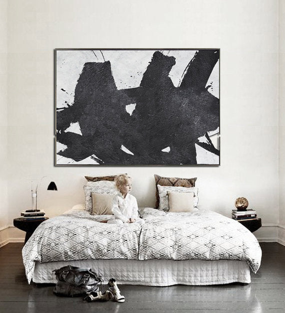 Bold Abstract Oil Painting in Black and White for Modern Decor