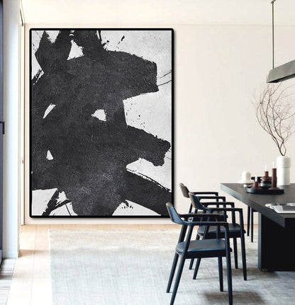 Bold Abstract Oil Painting in Black and White for Modern Decor