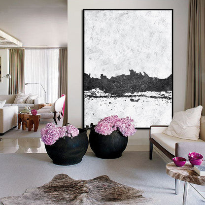 Abstract Black and White Oil Painting Capturing Tranquility and Silence