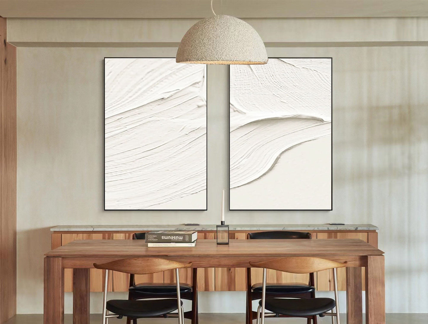 Elegant White Minimalist Abstract Oil Painting Duo for Modern Home Decor