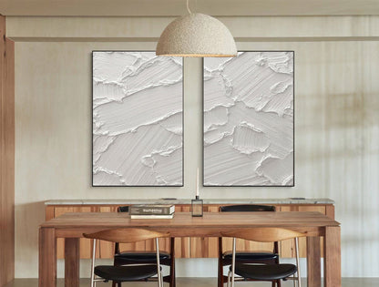 Textured White Abstract Oil Painting Duo for Modern Home Decor