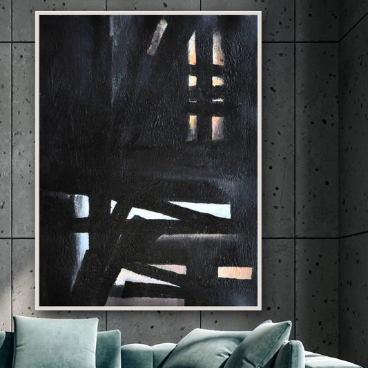 Abstract Oil Painting of Shadowed Perspectives and Mysterious Light