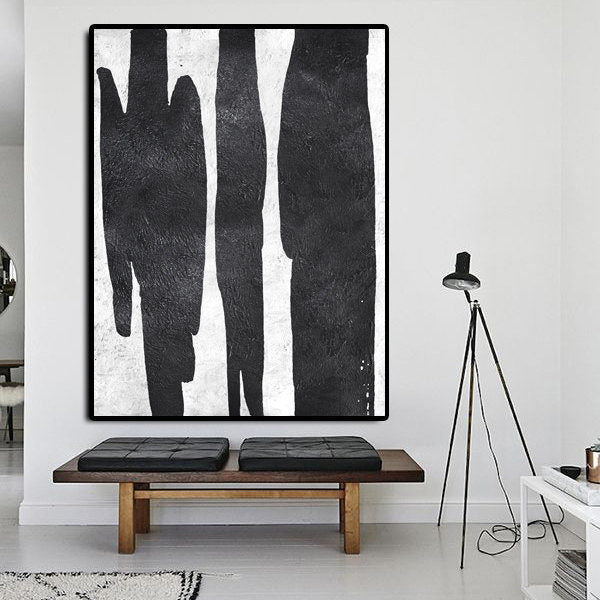 Emotive Abstract Oil Painting in Black and White for Modern Home Decor