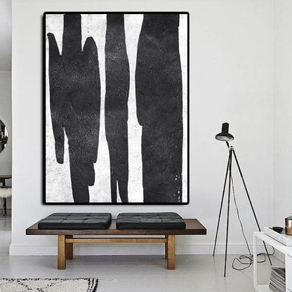 Emotive Abstract Oil Painting in Black and White for Modern Home Decor
