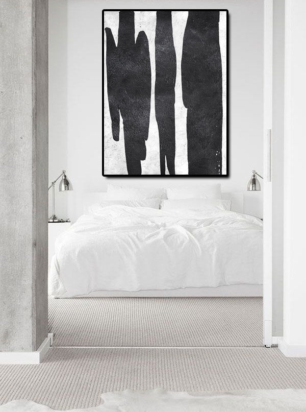 Emotive Abstract Oil Painting in Black and White for Modern Home Decor