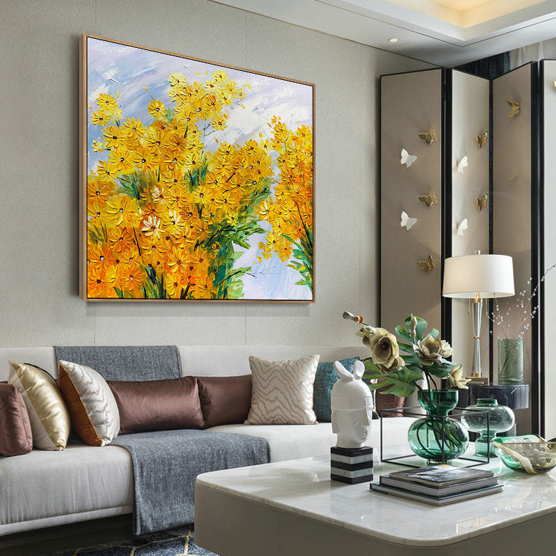 Vibrant Yellow Daisies Oil Painting - Bright Floral Wall Art for Modern Decor