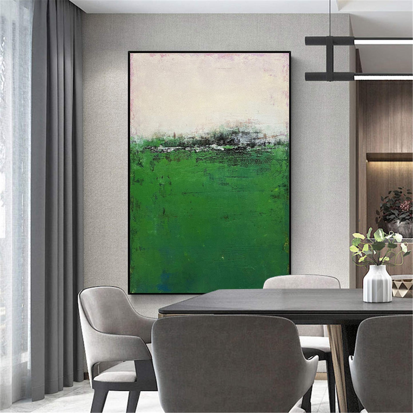 Serene Green Landscape Oil Painting for Modern Home Decor