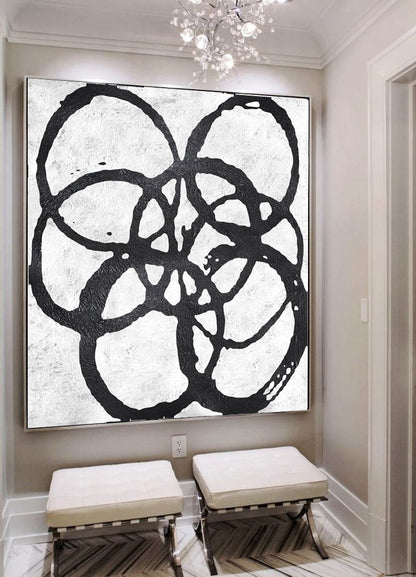 Contemporary Abstract Black and White Floral Oil Painting for Modern Home Decor