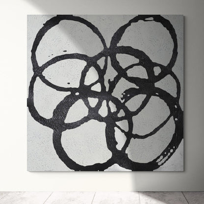 Contemporary Abstract Black and White Floral Oil Painting for Modern Home Decor