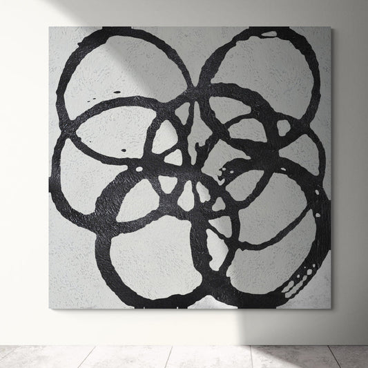 Contemporary Abstract Black and White Floral Oil Painting for Modern Home Decor