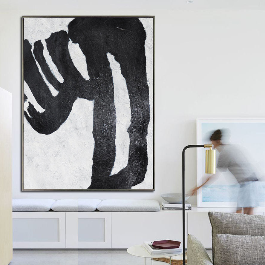 Abstract Black and White Oil Painting for Modern Home Decor