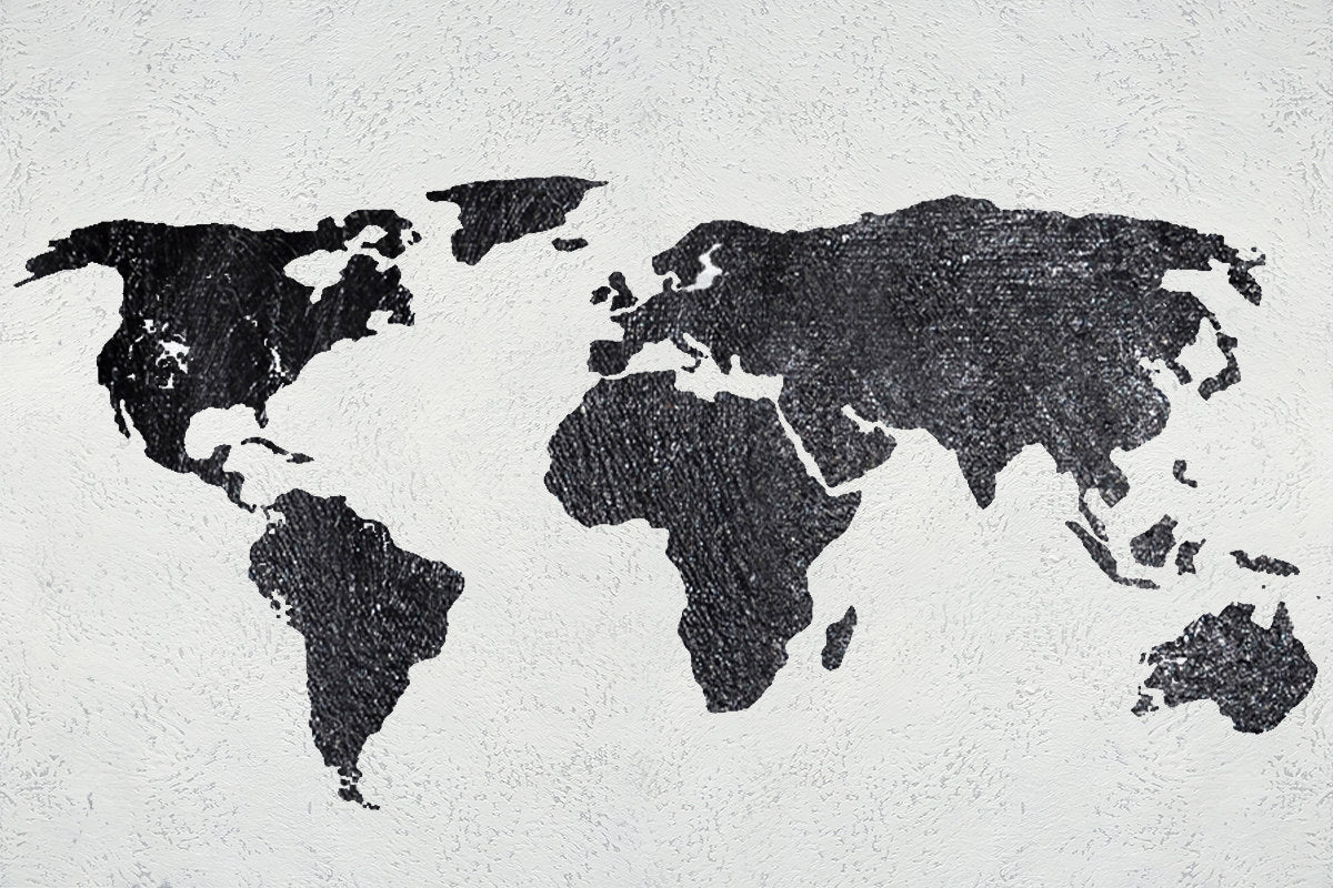 Stylish Black and White World Map Oil Painting for Modern Home Décor