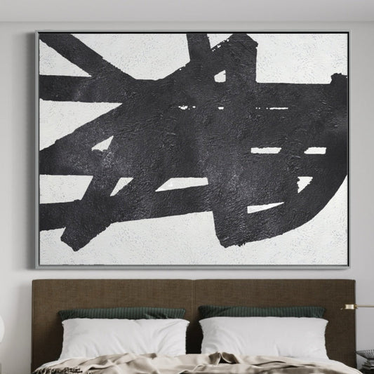 Abstract Black and White Oil Painting - Modern Wall Art for Elegant Interiors