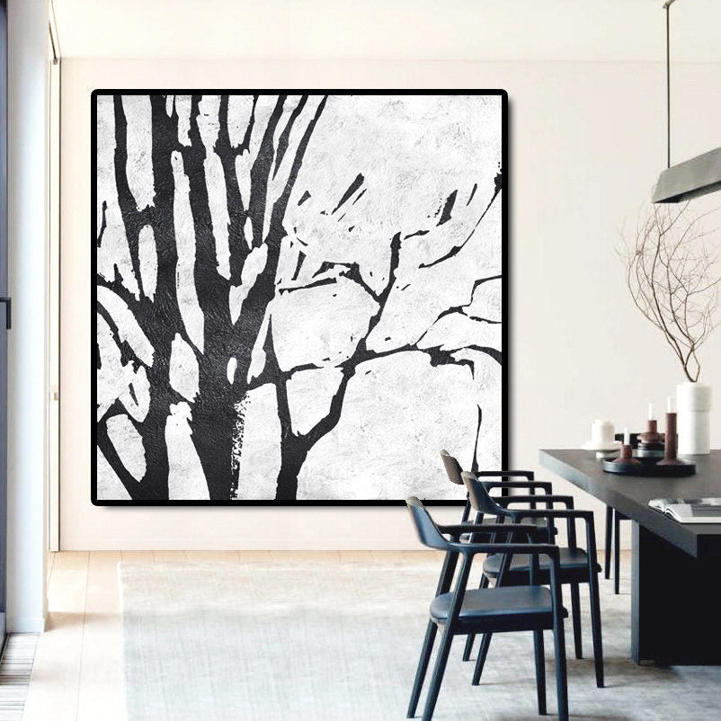 Elegant Cedar Tree Abstract Oil Painting for Modern Home Decor