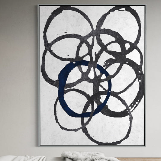 Abstract Black and White Circles Oil Painting for Modern Home Decor