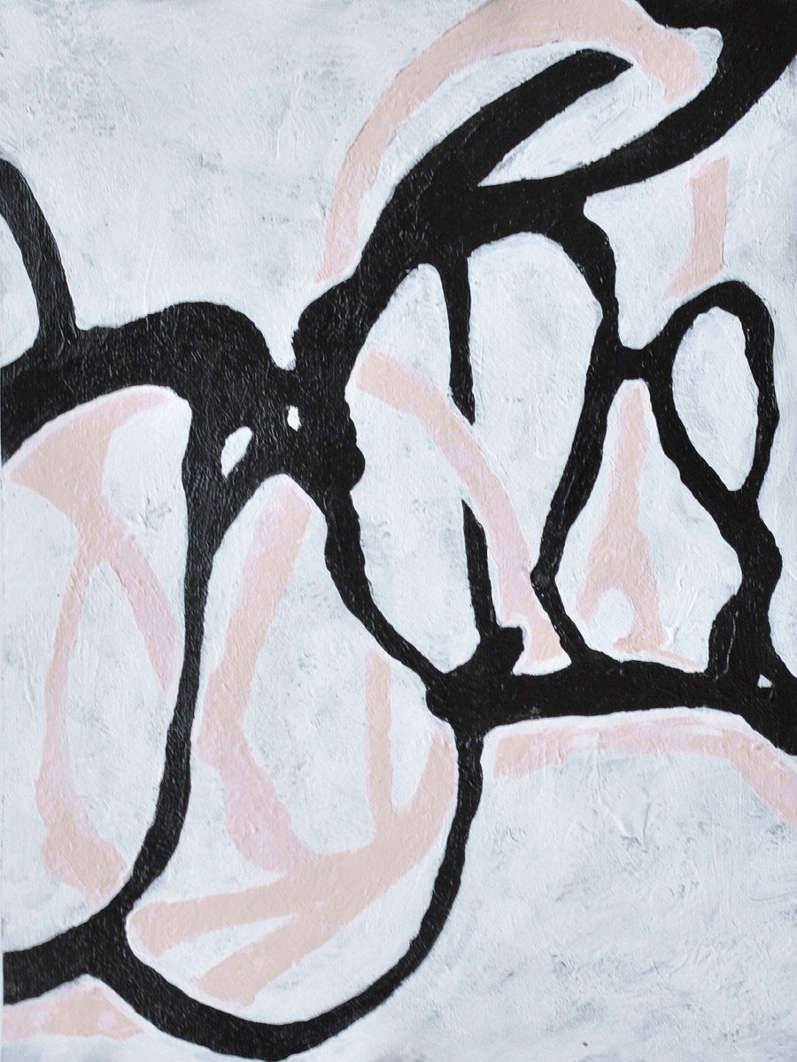 Contemporary Abstract Oil Painting in Black and Soft Pink Tones for Modern Decor