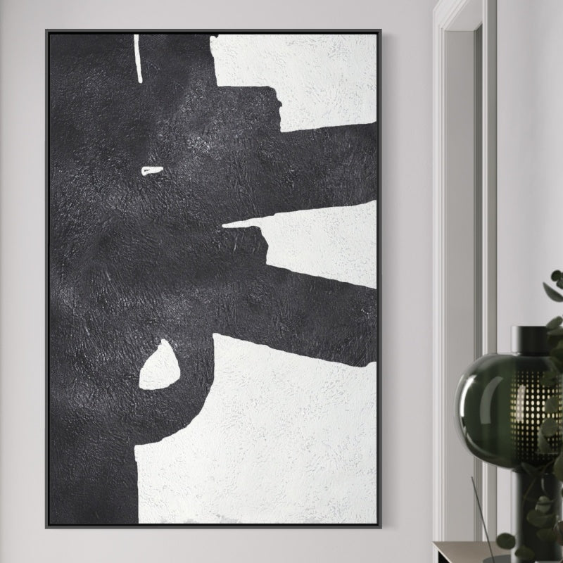Contemporary Black and White Industrial Abstract Oil Painting