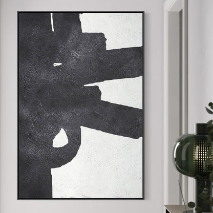 Contemporary Black and White Industrial Abstract Oil Painting