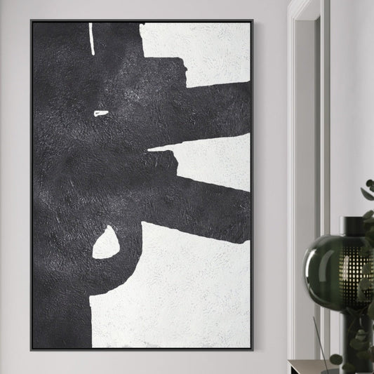 Contemporary Black and White Industrial Abstract Oil Painting