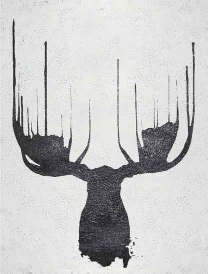 Nordic Moose Black and White Oil Painting for Modern Home Decor