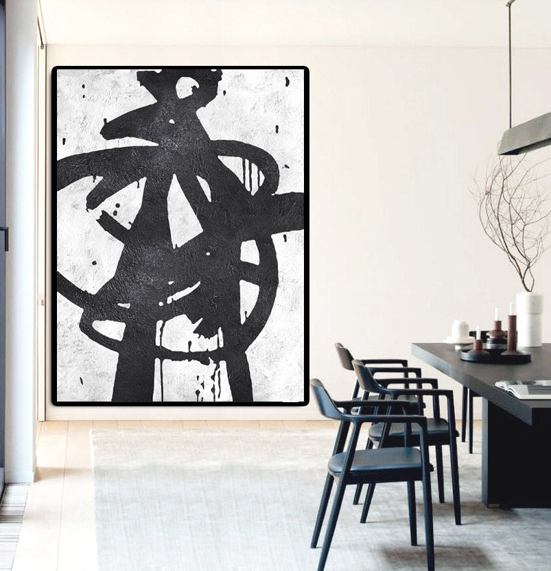 Dynamic Abstract Black and White Oil Painting for Contemporary Home Decor