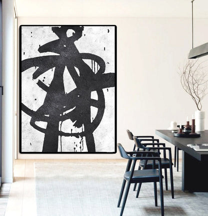 Dynamic Abstract Black and White Oil Painting for Contemporary Home Decor