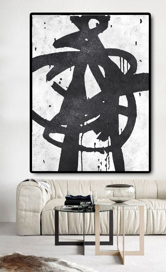 Dynamic Abstract Black and White Oil Painting for Contemporary Home Decor