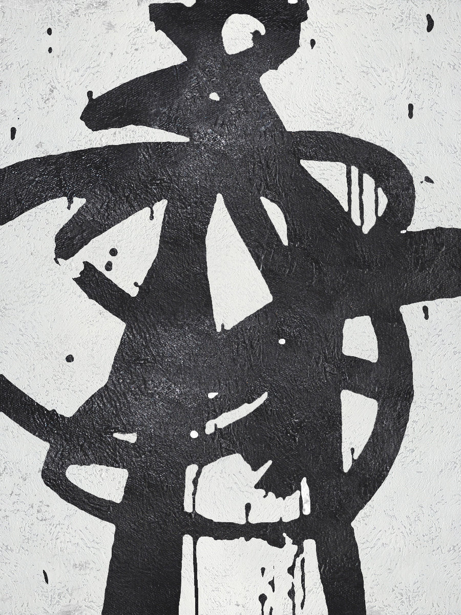 Dynamic Abstract Black and White Oil Painting for Contemporary Home Decor