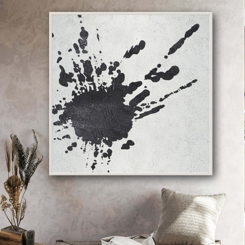 Dynamic Black and White Abstract Oil Painting for Modern Decor