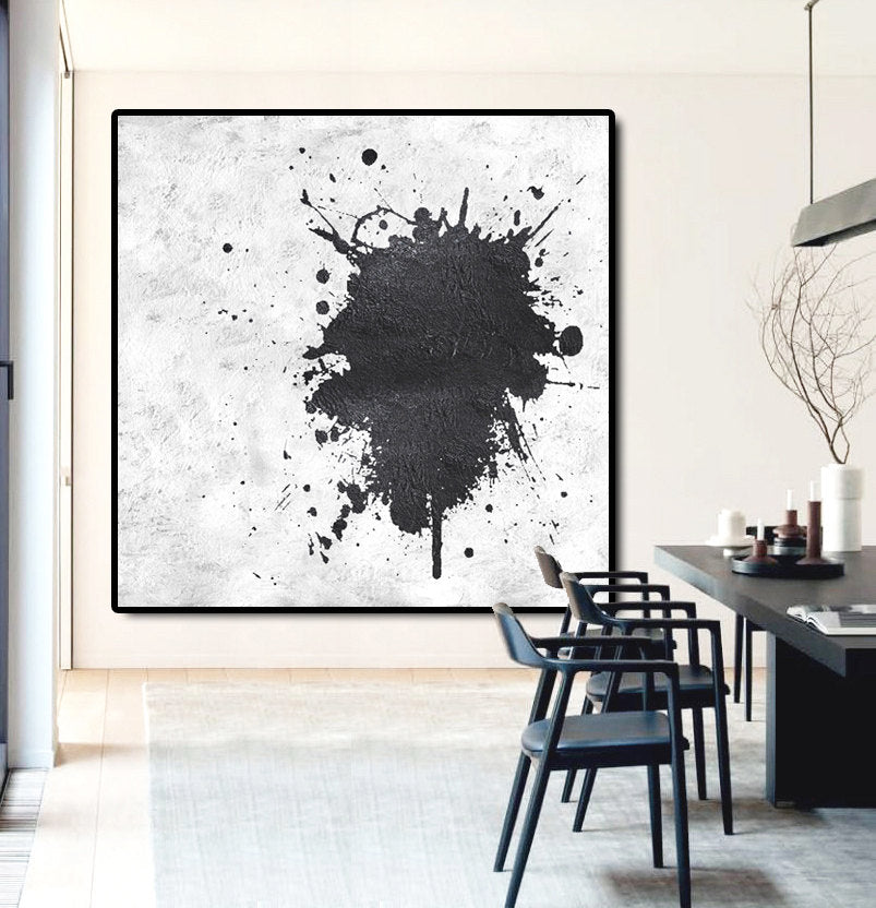 Abstract Black and White Dance of Colors - Modern Oil Painting for Unique Home Decor