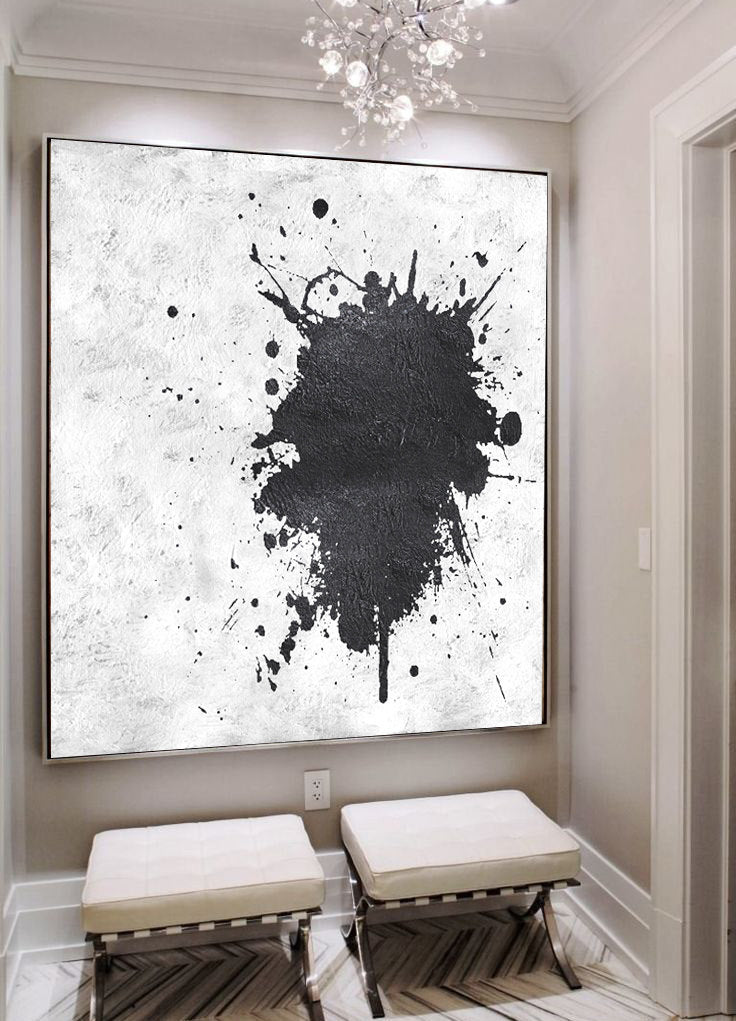 Abstract Black and White Dance of Colors - Modern Oil Painting for Unique Home Decor