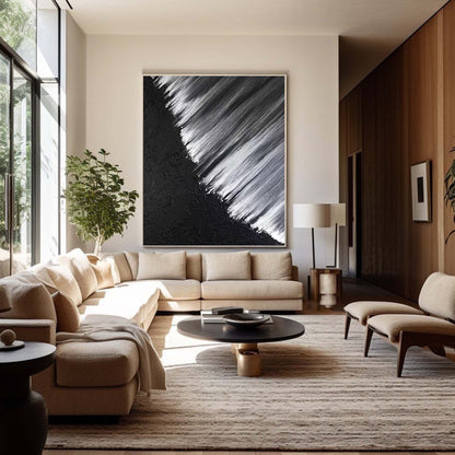 Stunning Black and White Abstract Oil Painting for Modern Home Decor