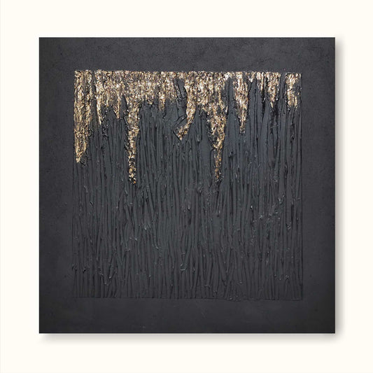 Elegant Black and Gold Minimalist Abstract Oil Painting for Modern Decor