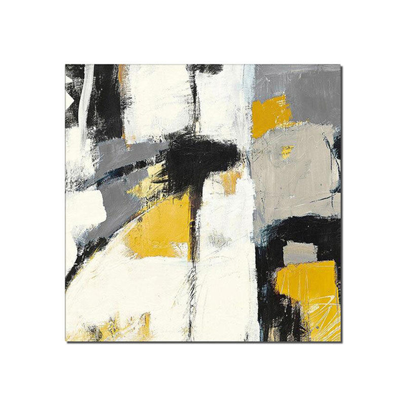 Abstract Oil Painting with Bold Yellow and Black Accents for Modern Decor