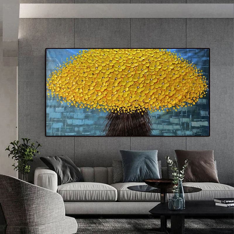 Vibrant Yellow Flowerbed Oil Painting for Home Decor and Art Lovers