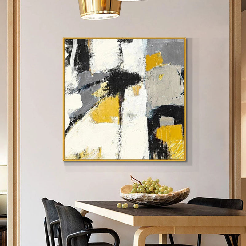 Abstract Oil Painting with Bold Yellow and Black Accents for Modern Decor