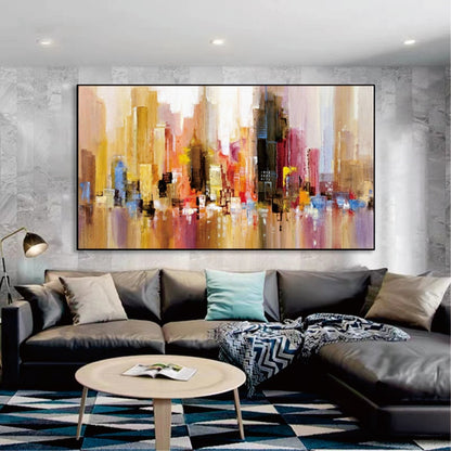 Vibrant Abstract Cityscape Oil Painting for Home Decor and Modern Art Lovers