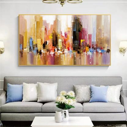 Vibrant Abstract Cityscape Oil Painting for Home Decor and Modern Art Lovers