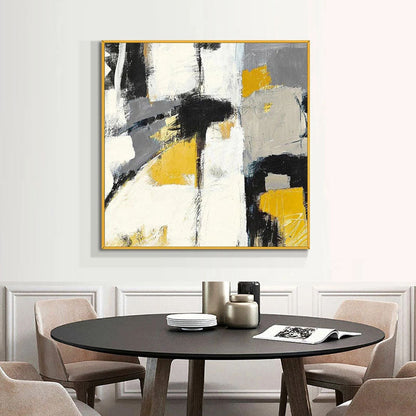 Abstract Oil Painting with Bold Yellow and Black Accents for Modern Decor