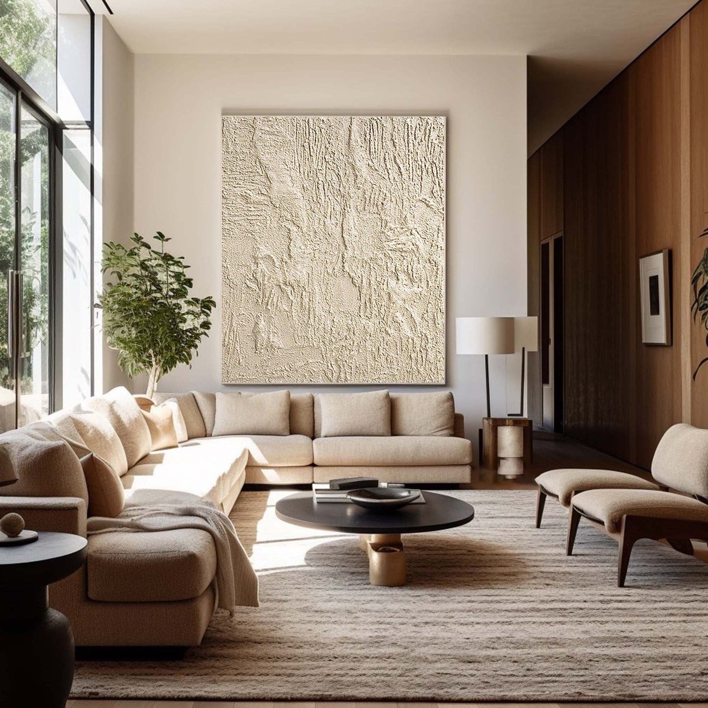 Textured Beige and Brown Abstract Oil Painting for Modern Home Decor