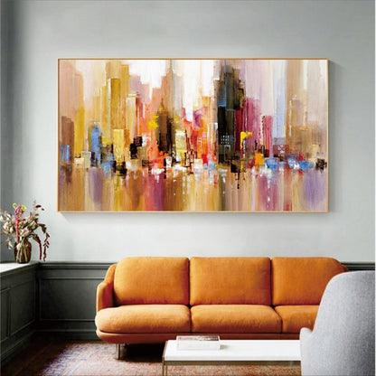 Vibrant Abstract Cityscape Oil Painting for Home Decor and Modern Art Lovers