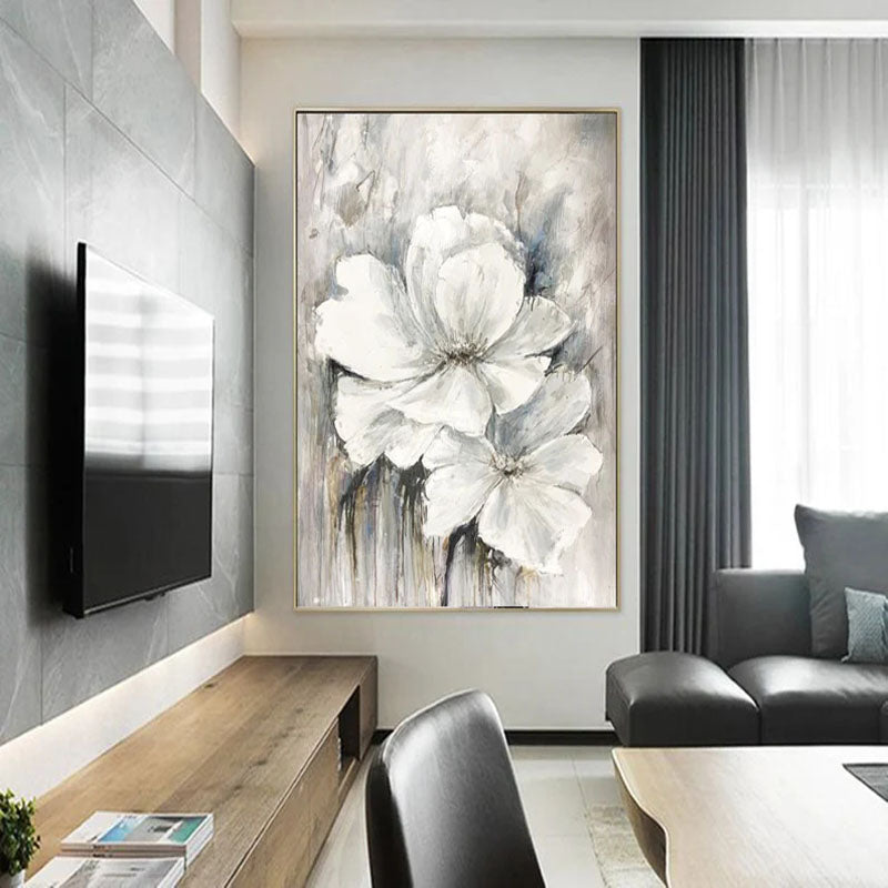 Elegant White Lily Oil Painting for Home Decor and Floral Art Enthusiasts