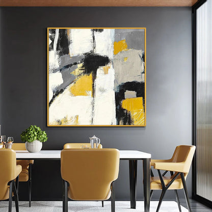 Abstract Oil Painting with Bold Yellow and Black Accents for Modern Decor