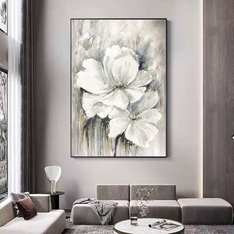 Elegant White Lily Oil Painting for Home Decor and Floral Art Enthusiasts