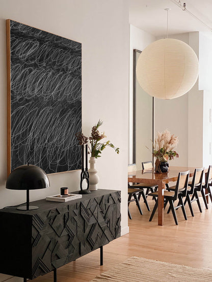 Abstract Minimalist Black and White Line Art Oil Painting for Modern Decor