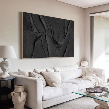 Textured Black and White Abstract Oil Painting for Modern Home Decor