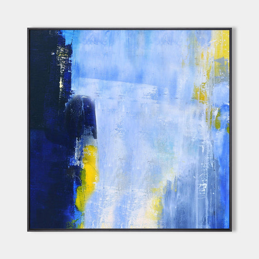 Captivating Blue and Yellow Abstract Oil Painting for Modern Home Decor